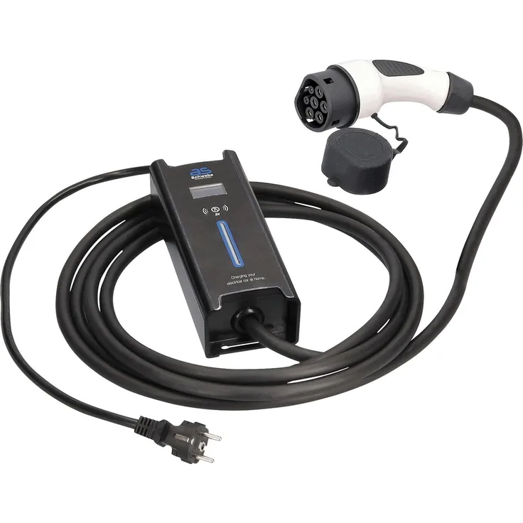 As - Schwabe Elektroauto Ladestation Mode 2, Typ 2, 3 kW, 16 A, CEE 7/7, mit LCD-Display, einstellbarem Ladestrom und IP44-Schutz