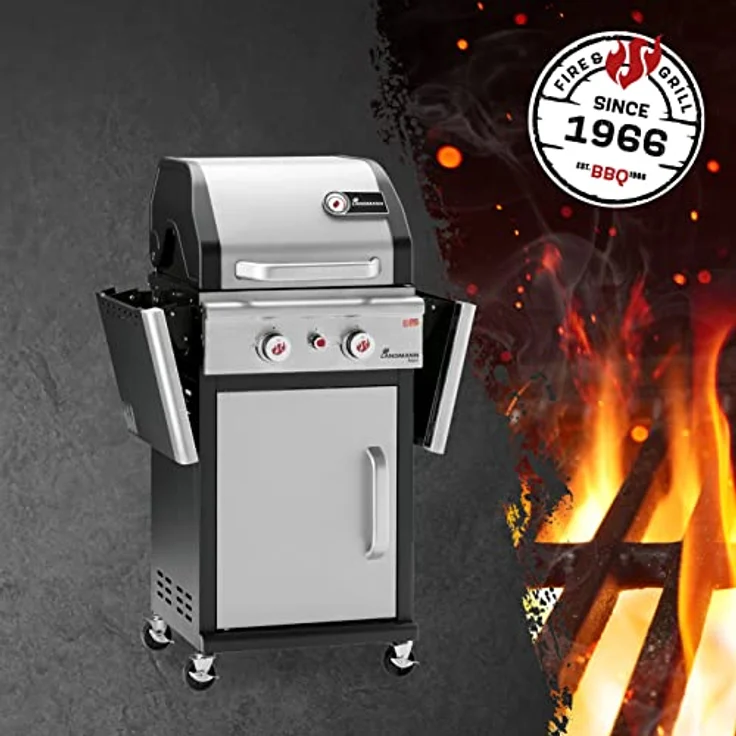 LANDMANN Gasgrill auf Lenkrollen Triton PTS 2.0 silber, 2 Brenner, 7.000 Watt, Maße 48 x 44 cm, 2.112 cm² Grillfläche – Bild 2