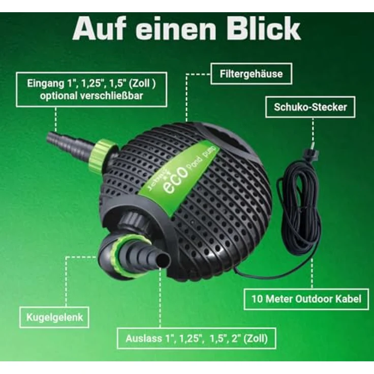 Jebao Teichpumpe ATP8500 | 8200L/H | 4,2m Förderhöhe | 95W | Motorschutz | Wasserpumpe | Bachlaufpumpe | Wasserspielpumpe | Brunnenpumpe | Springbrunnen-Pumpe – Bild 6