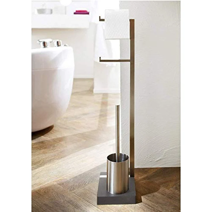 blomus -MENOTO- Stand WC-Garnitur aus mattiertem Edelstahl, freistehender Toilettenbutler, Platz für 2 WC-Rollen, exklusive Optik, Badaccessoire (H / B / T: 71 x 20 x 15 cm, Edelstahl-matt, 68623) – Bild 2