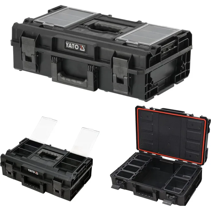 TRIZERATOP Werkzeugkoffer Systemkoffer 58x38x19cm, Organizer mit Kleinteile-Organizer und abnehmbaren Behältern, schwarz