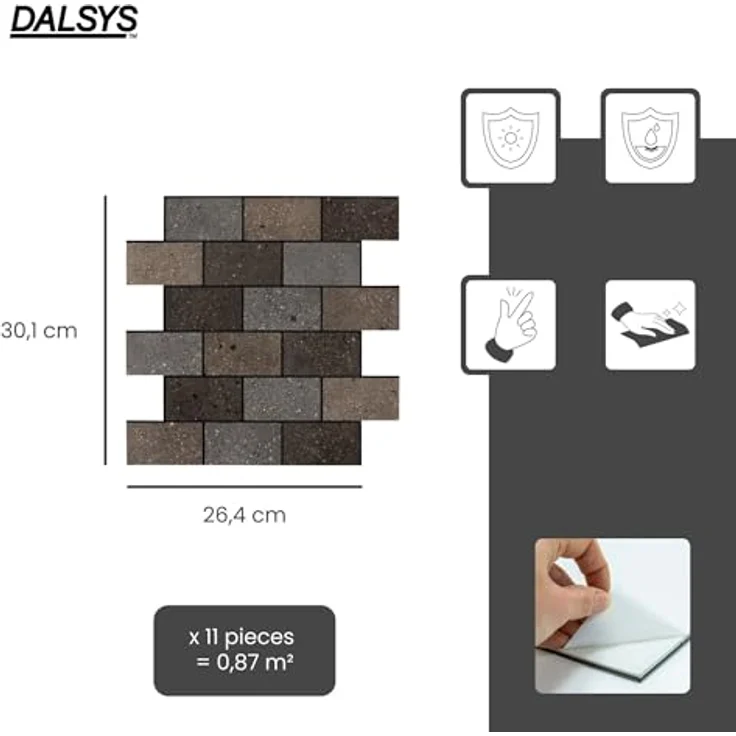 Dalsys 11x Wandpaneele selbstklebend, 3D-Wandpaneele in Dunkelbraun Grau, 0,87m², pflegeleicht und vielseitig einsetzbar – Bild 2