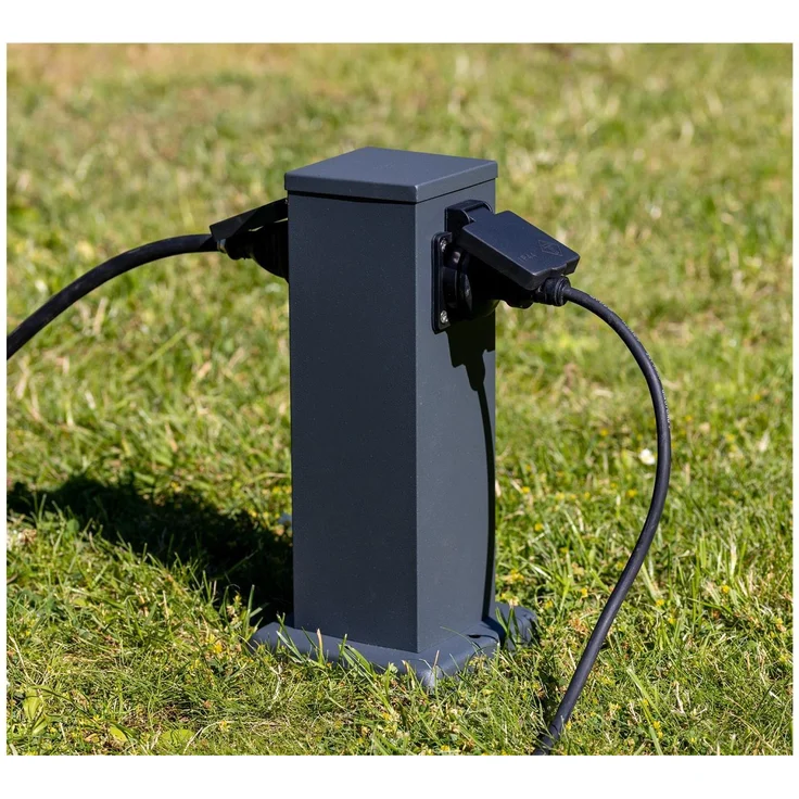 ChiliTec Steckdosensäule 2-fach, IP44, Anthrazit250V / 16A, 13x13x27cm – Bild 4