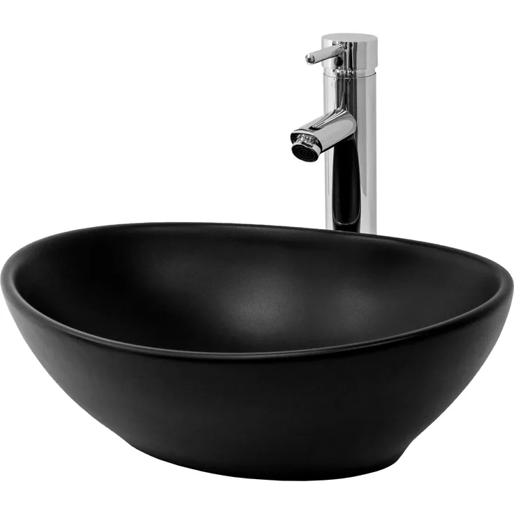 ML-Design Waschbecken 41x33,5x14,5 cm Schwarz aus Keramik inkl. Ablaufgarnitur ohne Überlauf ML-Design