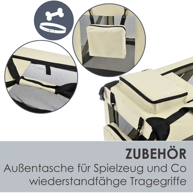 Juskys Hundetransportbox Lassie S (beige) faltbar - 34 x 50 x 36 cm - Hundetasche mit Decke, Tasche & Griffen – Stoff Transportbox für Hunde – Bild 5
