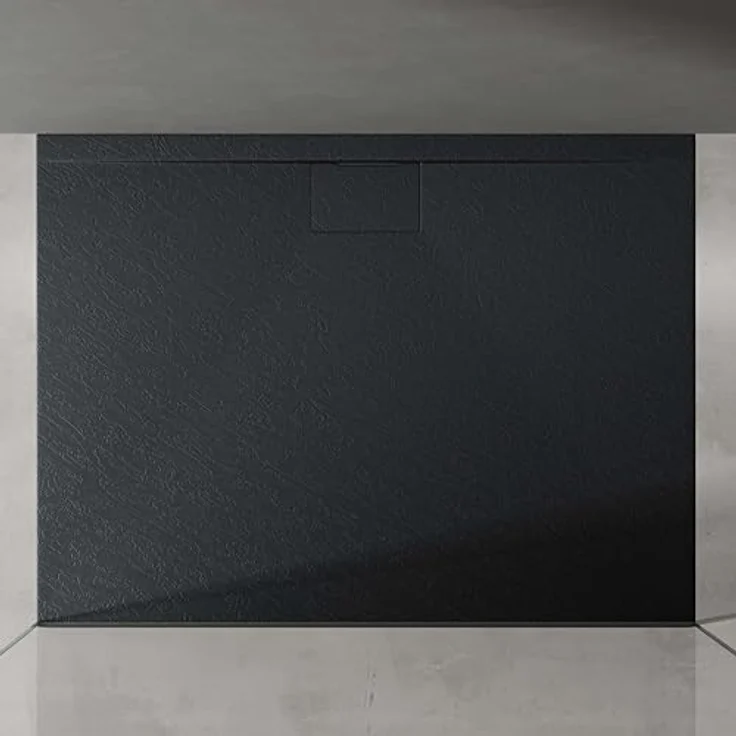 doporro Duschwanne Duschtasse flach Mineralguss DIN-Anschlüsse Boden Geoma07, Quadratisch, weiß – Bild 3