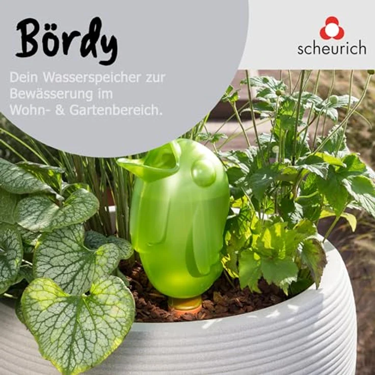 Scheurich Bördy XXL, Waterreserve Wasserspender aus Kunststoff und Tonkegel, Green Pearl, 33 cm hoch, 1,0 l Vol. Bewässerungszubehör – Bild 2