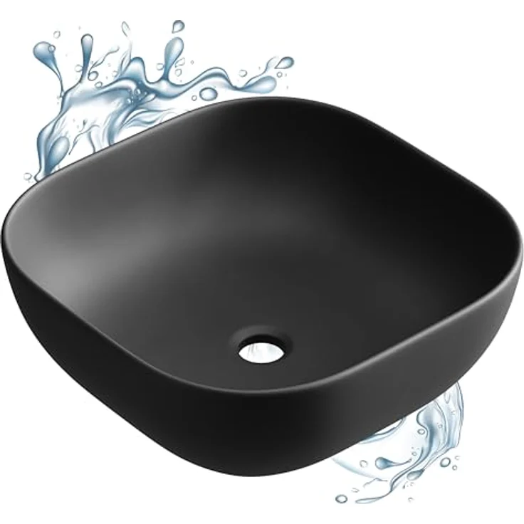 Planetmöbel Aufsatzwaschbecken Aquil, Keramik Waschbecken 42 cm, quadratisch, schwarz, ohne Hahnloch und Überlauf – Bild 7