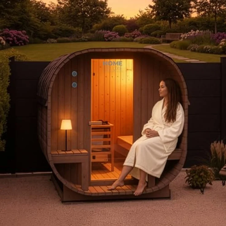 HOME DELUXE Sauna Outdoor Sauna CUBE DELUXE L - Größenauswahl, BxTxH: 220 x 194 x 185 cm, 38,00 mm, Fichtenholz, inkl. 8 kW Saunaofen & Saunazubehör - Gartensauna, Asphaltdach, Sicherheitsglas – Bild 5