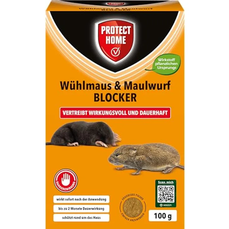 Protect Home Wühlmaus & Maulwurf Blocker, Vergrämungsmittel mit sofortiger Wirkung, 100 g