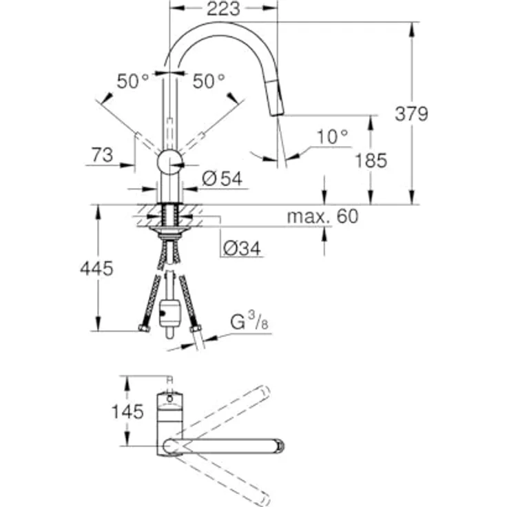 Grohe Küchenarmatur Minta, C-Auslauf, herausziehbare Brause mit Laminarstrahl, 360° schwenkbar, Hochdruck – Bild 4