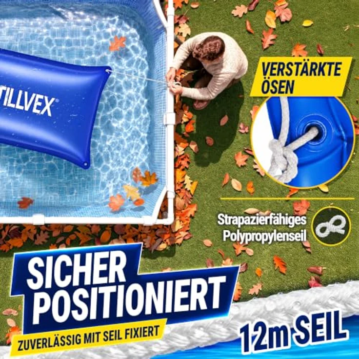 tillvex® Poolkissen Winter XXL 200x240 cm, Luftkissen frost- & chlorbeständig bis -20°C mit 12m Seil & Reparaturkit, inkl. Schraubventil für Poolüberwinterung – Bild 6