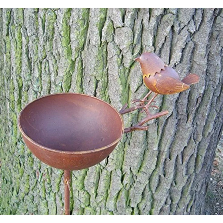 Vogeltränke, Vogelfutterstelle, Gartenstab, Gartenstecker, Eisen, Rost – Bild 2