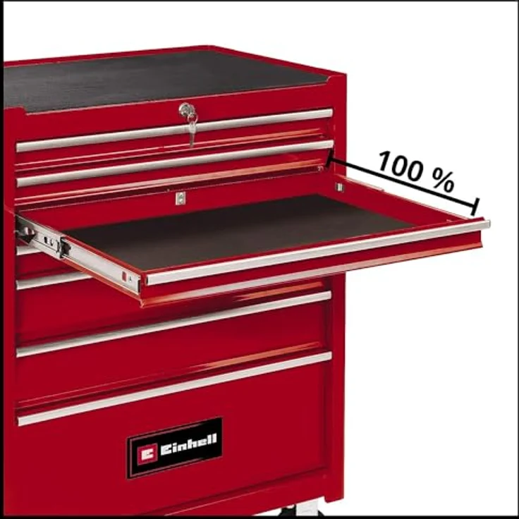 Einhell Werkstattwagen TC-TW 150 (bis max. 150 kg belastbar, 7 kugelgelagerte, voll ausziehbare und stabile Schubfächer, 4 große Leichtlaufräder, Interlock-System gg. Kippen) – Bild 3