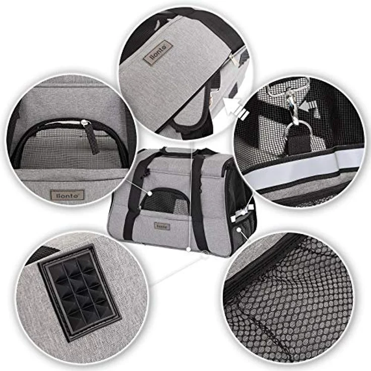 lionto Faltbare Hundetasche Hundebox Reisetasche für Haustiere Hundetransportbox Flugzeugtasche für Hunde, grau – Bild 4