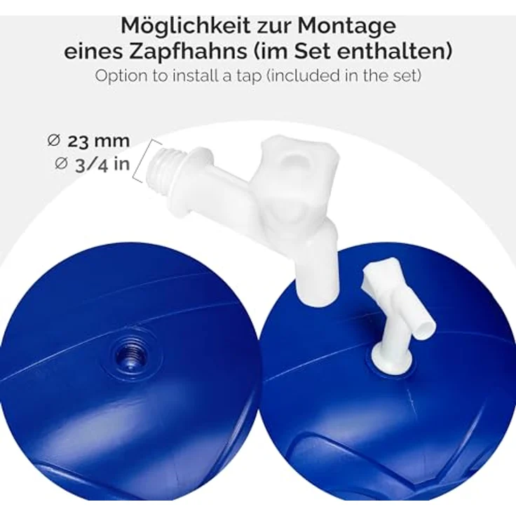Garronda 100 Liter Weithalsfass GD-0092, BPA-frei, vielseitiges Universalfass mit Deckel und Hahn, blau – Bild 3