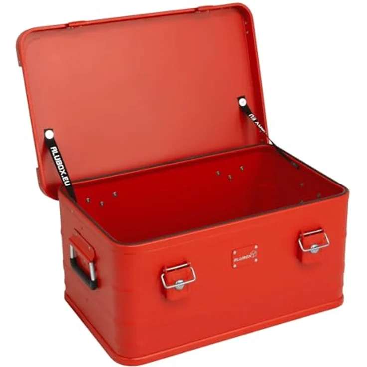 Alubox Metallkiste FIRE RED, stapelbare 47 Liter Werkzeugtruhe mit Deckel und sicherem Verschluss – Bild 3
