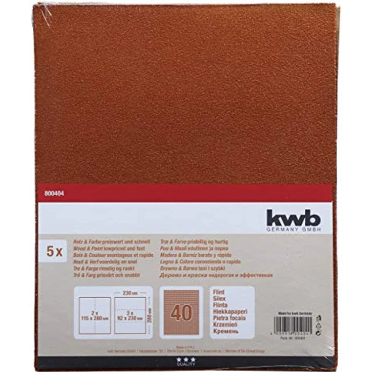 kwb 800404 Schleif-Papier Schleif-Bogen Flint für Holz, Farbe und Spachtel, 230 x 280 mm, verschweißt 5 Stk. Korn K-40 - Preisvergleich – Bild 2