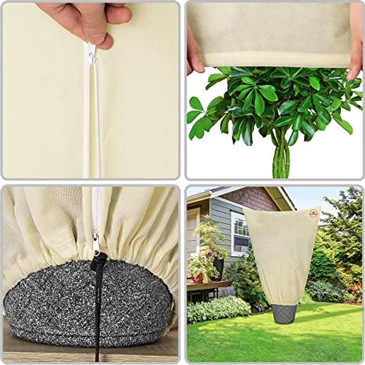 Gardebruk Kübelpflanzensack Reißverschluss Garten Frostschutzhaube Winterschutzhaube Pflanzenschutzhaube Frostschutzvlies Beige versch. Größen – Bild 4