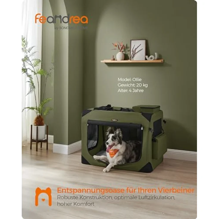Feandrea Hundebox faltbar, Transportbox Hund, XXL, atmungsaktiv, tragbar, Netzstoff, waldgrün – Bild 2