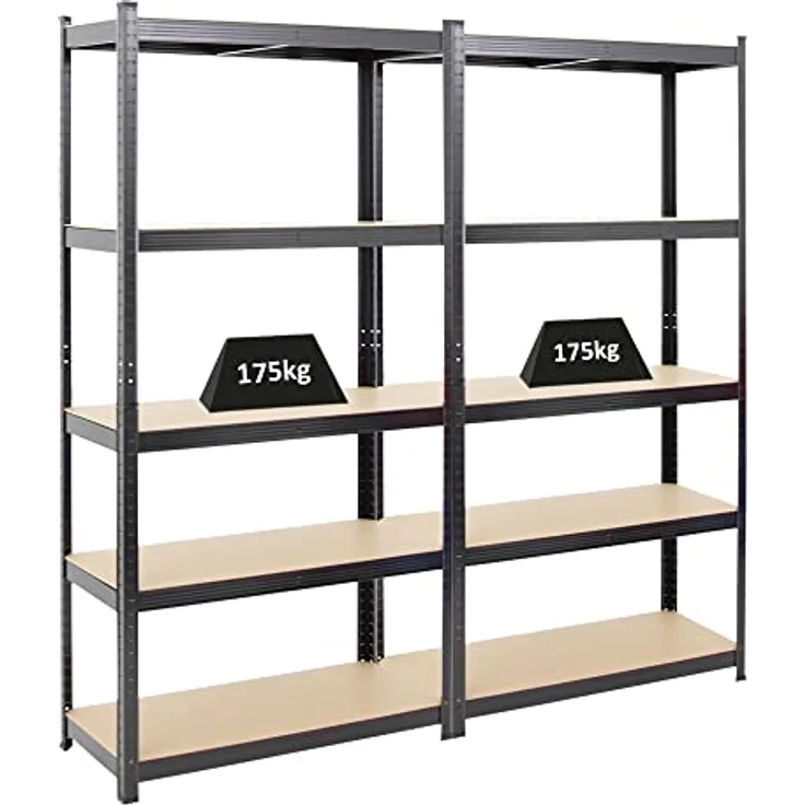 Proregal Schwerlastregal Mega Deal Ragnar, 180 x 90 x 40 cm, Traglast 175 kg pro Boden, 5 höhenverstellbare Böden, Steckmontage, Schwarz
