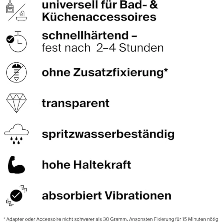 fischer Badkleber 6 g, wasserbeständiger Kleber für Badeaccessoires, transparent, ohne Werkzeug befestigen – Bild 3