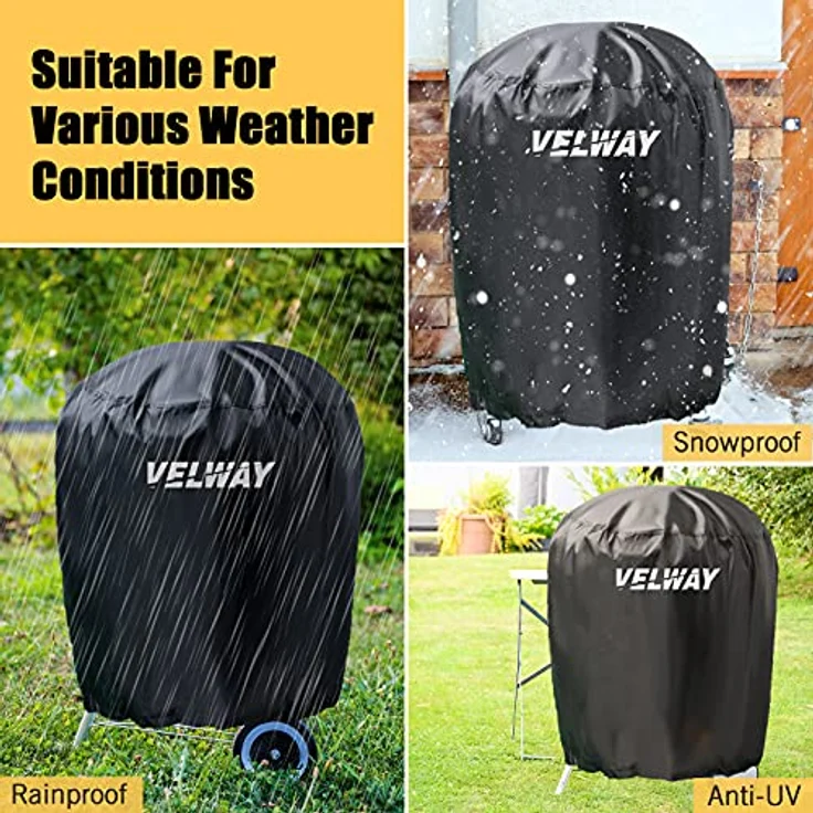 Velway Grill Abdeckhaube Holzkohlegrill Kugelgrill Grillabdeckung Regendicht BBQ Abdeckung Cover Schutzhülle Haube Staubdicht Rund Abdeckplane Grillschutz (71x68cm) – Bild 5