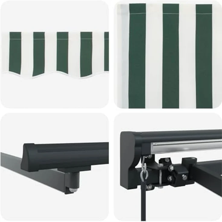 vidaXL Manueller Markisenrahmen mit LEDs, 2,5 x 2 m, pulverbeschichteter Aluminiumrahmen, grün und weiß, wetterfester Polyesterstoff – Bild 5