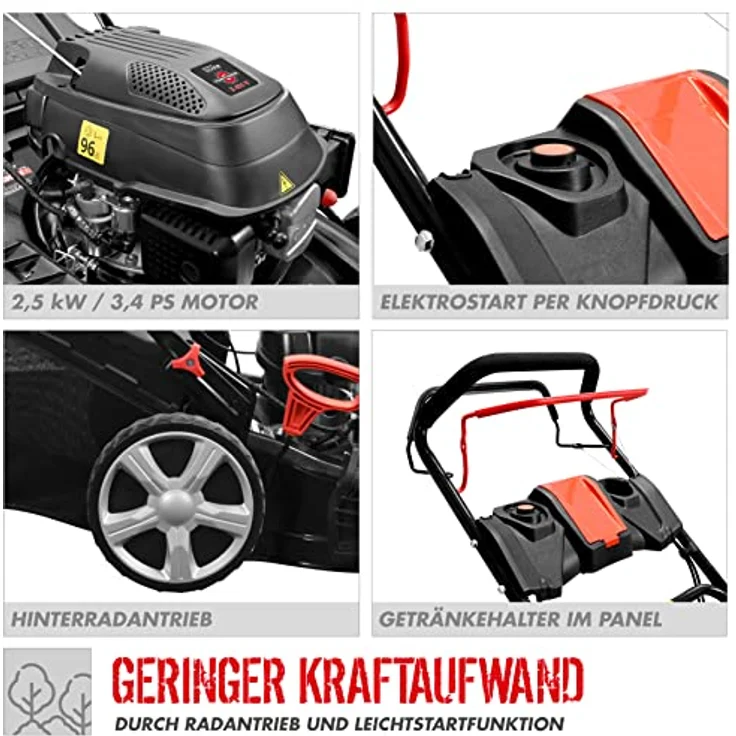 Güde Rasenmäher Benzin ECO WHEELER 464.4 R LI-ES 95461, leistungsstarker 4-Takt Motor, Li-Ion Elektrostart, 62L Grasfangsack, ergonomischer Fahrgriff, pulverbeschichtetes Stahlblechchassis – Bild 4
