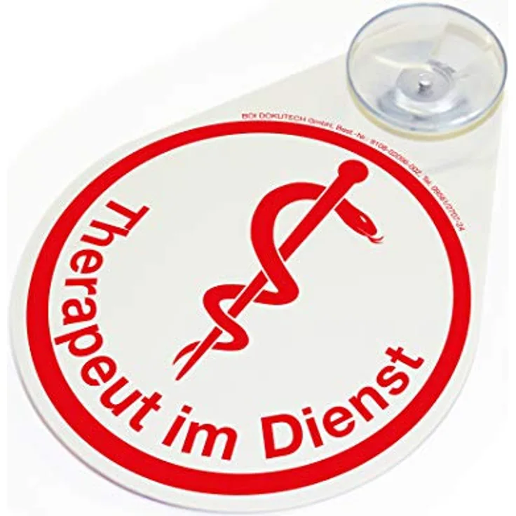 BOI DOKUTECH Hinweisschild "Therapeut im Dienst", mit Saugnapf, rot, 8 x 11 cm, PVC, für medizinische Zwecke