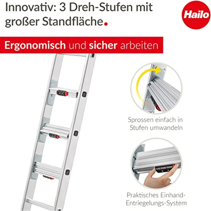 Hailo Sprossenschiebeleiter S110 Pro, Trittleiter mit 2x12 Sprossen – Bild 3