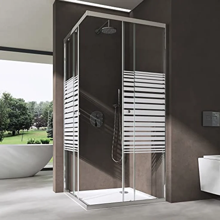 doporro Eckdusche Eckeinstieg Duschkabine Rav16 Schiebetür 6mm ESG-Sicherheitsglas, BxT: 75x75 cm, Einscheibensicherheitsglas, Klarglas – Bild 2