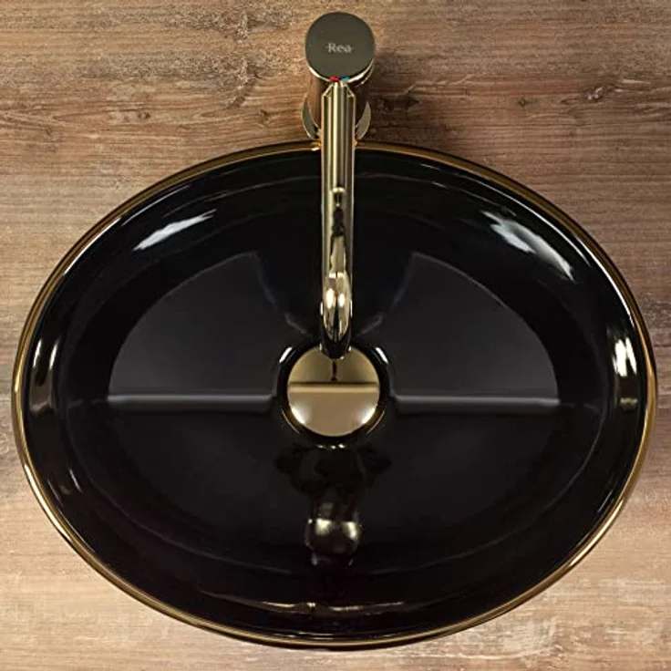 Rea Aufsatzwaschbecken Sofia Black Gold Edge aus hochwertiger Keramik 410 mm x 345 mm x 150 mm für Badezimmer – Bild 5
