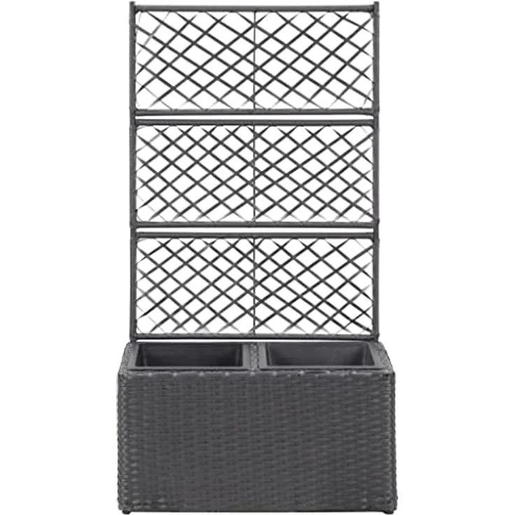 vidaXL Hochbeet mit Rankgitter 2 Töpfe 58×30×107cm Poly Rattan Schwarz – Bild 6