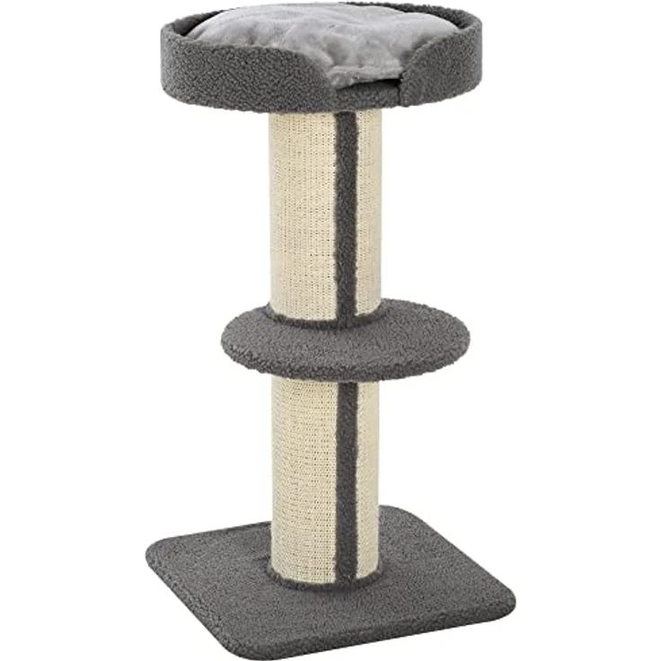 PawHut Katzenbaum Kratzbaum Katzenkratzbaum Spielbaum Kratzstamm mit Plattform Sisal Plüsch Grau 45 x 45 x 91 cm – Bild 1