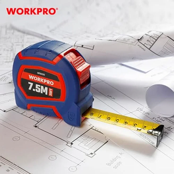 WORKPRO WP261010, 7,5 m x 25 mm nylonummanteltes gelbes Stahlbandmaß, langlebig und hochflexibel – Bild 4