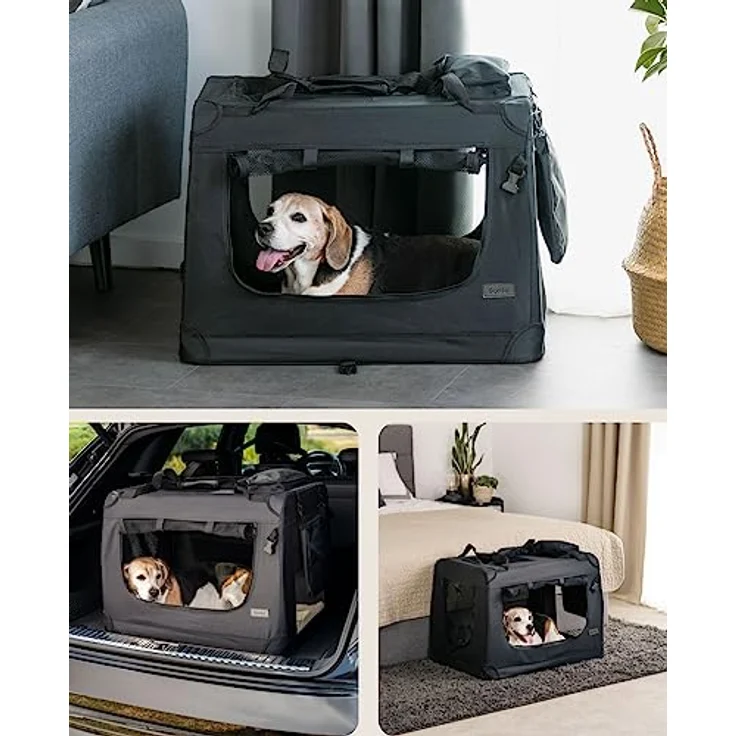 lionto Hundetransportbox Hundetasche Hundebox faltbare Kleintiertasche, (L) 70x52x50 cm schwarz – Bild 2