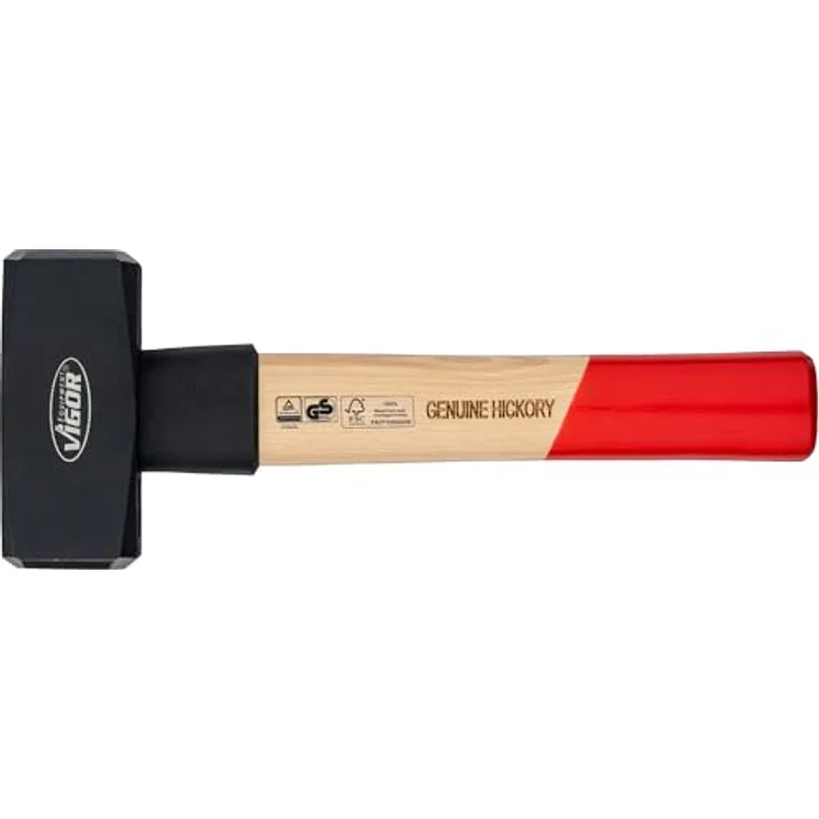 Vigor ViGOR V2663-1500 Fäustel 1500 g, Hickoryholzgriff mit Gummi-Schlagschutz, Länge 280 mm, Blauer schwerer Hammer für kraftvolle Schläge und präzises Arbeiten – Bild 2