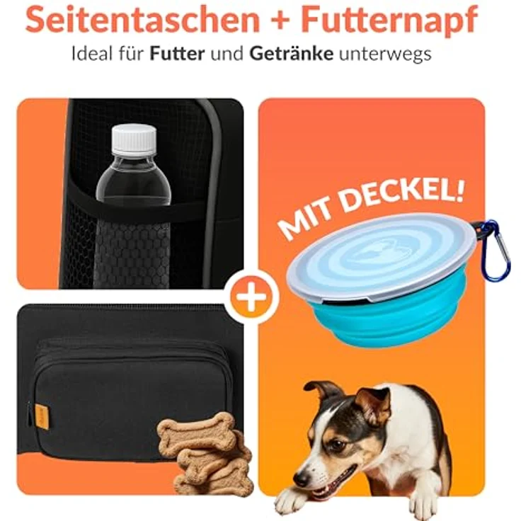 Cadoca Tiertransportbox, faltbare Transporttasche für Hunde und Katzen, anthrazit, mit wendbarem Liegekissen und integriertem Sonnen- und Regenschutz – Bild 7