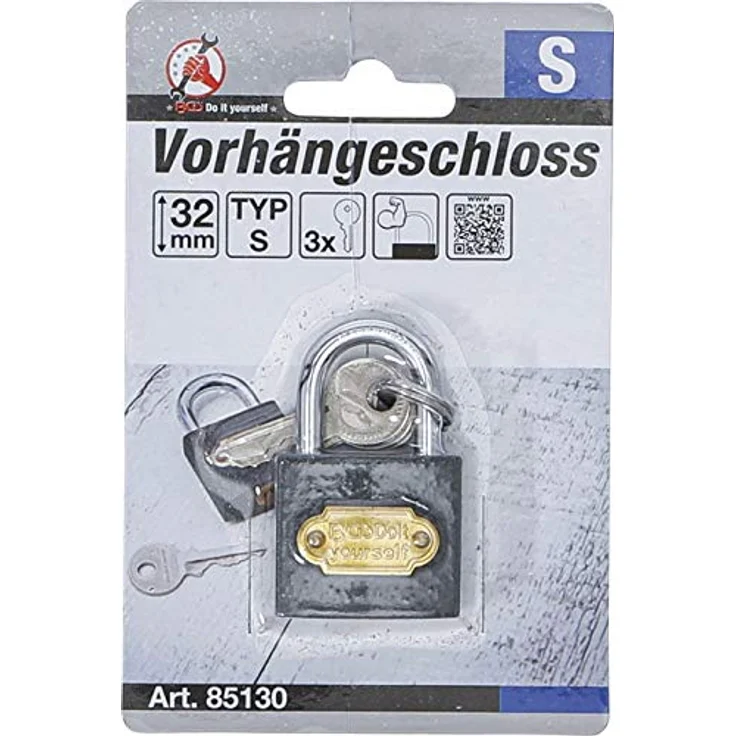 BGS TECHNIC Vorhängeschloss Typ S, 32 mm, gehärteter Bügel, nur für Innenräume geeignet – Bild 3