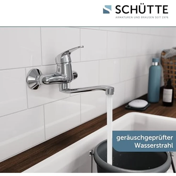 SCHÜTTE 36760 ORAZI Wandwasserhahn Chrom, Wand-Spültischarmatur 360°, ideal für Doppelspülbecken, Wasserhahn Wandmontage, Wandarmatur für Küche/Ausgussbecken, Mischbatterie für Wandmontage – Bild 3