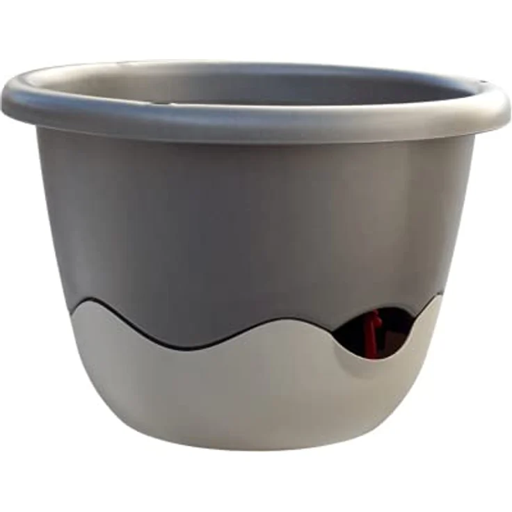 Plastia Blumenampel, Dunkel und Hell Anthrazit, 25 x 25 x 17 cm, Bewässerungsampel MARETA – Bild 2