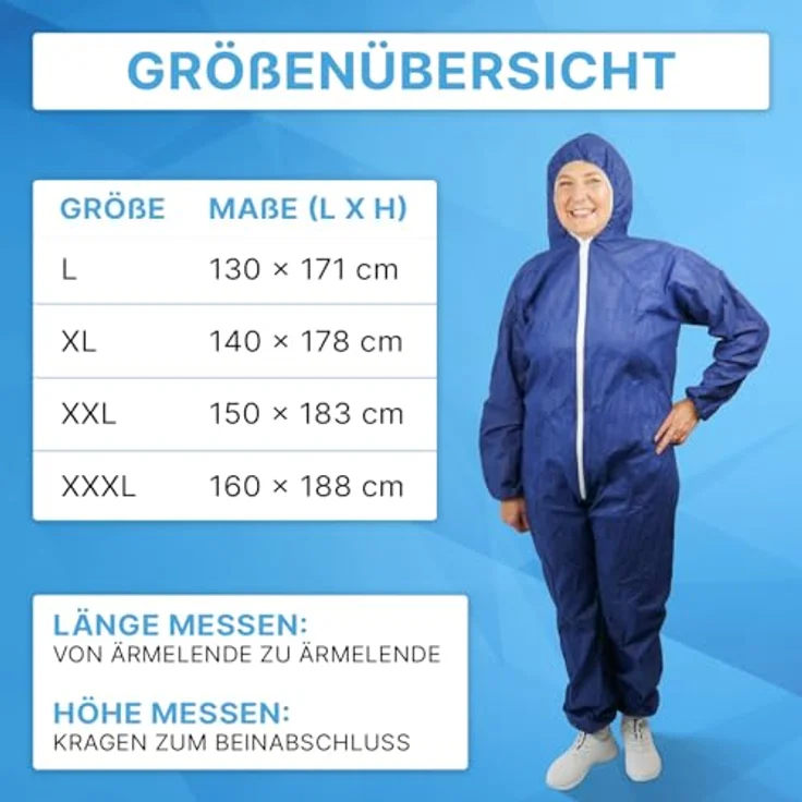 ARNOMED Einweg Schutzanzug XXXL, blauer Einwegoverall mit Kapuze, atmungsaktivem PP-Vlies, 50 Stück im Bundle, ideal für Maler- und Lackierarbeiten – Bild 2