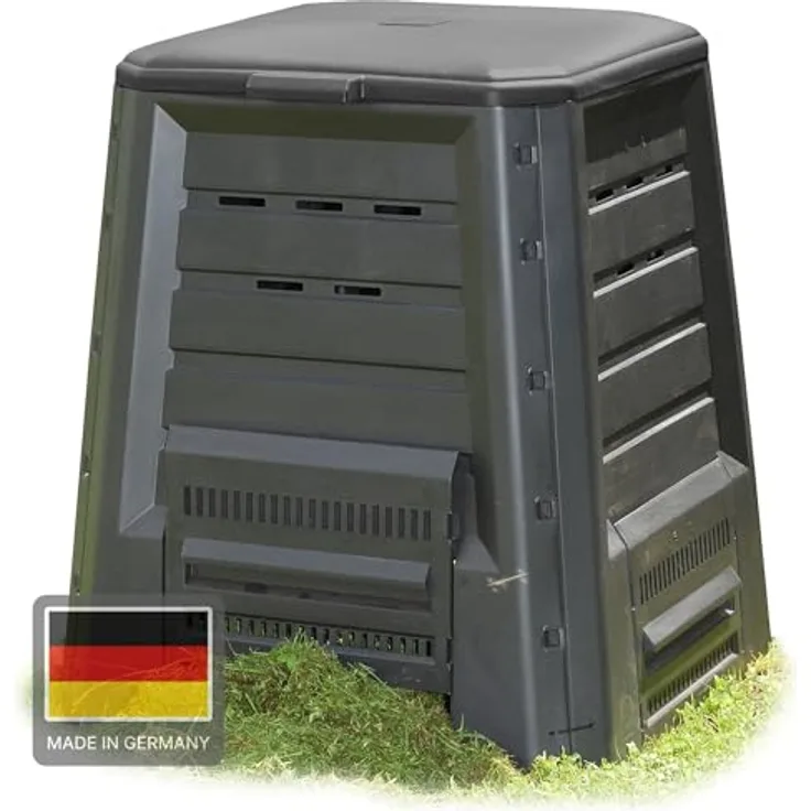 NYVI Gartenkomposter NYVIGreen 87x75x75 cm Anthrazit - 340 Liter - Thermokomposter aus wetterfestem & recyceltem Kunststoff – Schnellkomposter - Stabil, Pflegeleicht, Steckmontage ohne Werkzeug