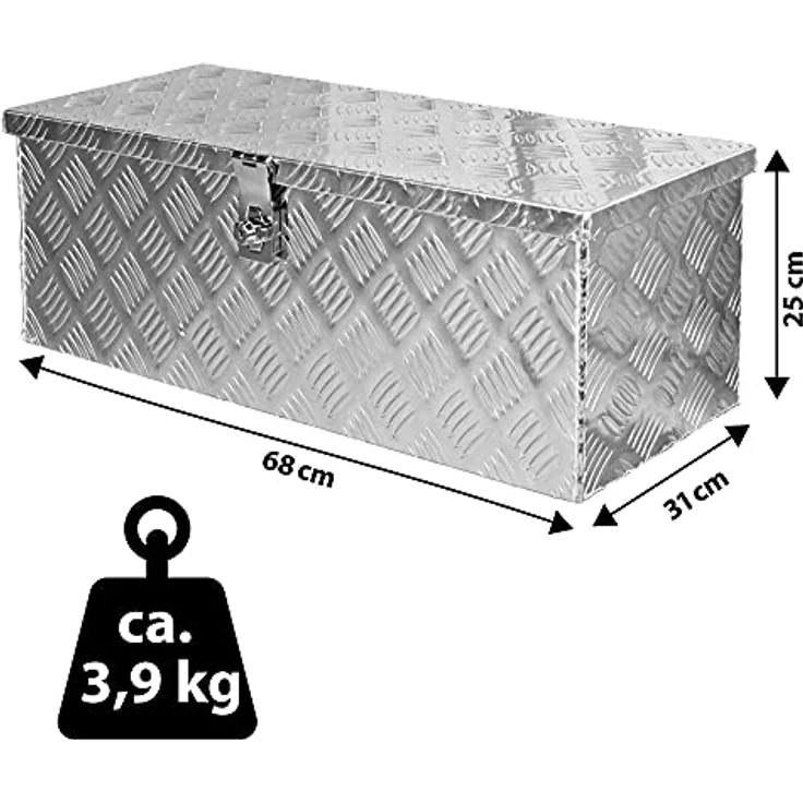 Trucky D050 Werkzeugbox Alukiste, praktische Aluminium Deichselbox mit Schloss, 68 x 31 x 25 cm – Bild 3