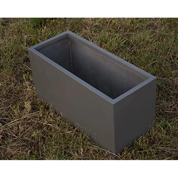 Elegant Einrichten Pflanztrog Pflanzkübel, anthrazit metallic, 84x30x40cm, robustes Fiberglas mit edler Metallic-Optik – Bild 2