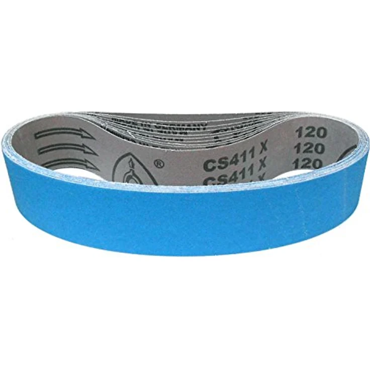 Klingspor CS411X Zirkonkorund Schleifband – 50 x 686 mm – Körnung P120 – 10 Stück – für Edelstahl, Stahl und Hartholz – hochreißfeste Gewebeunterlage für Handbandschleifer – Bild 1
