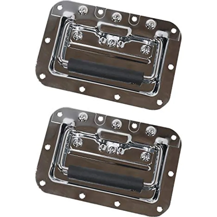 HMF 14992-09 Klappgriff 2er Set, gefedert mit Einbauschale, robust, 16 x 10,7 cm, Silber