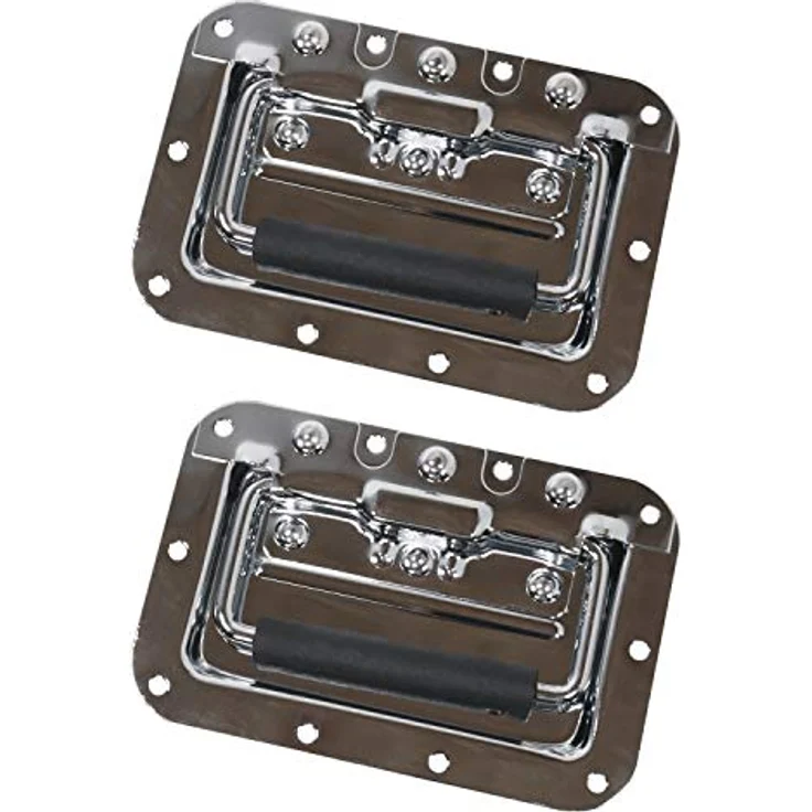 HMF 14992-09 Klappgriff 2er Set, gefedert mit Einbauschale, robust, 16 x 10,7 cm, Silber – Bild 1