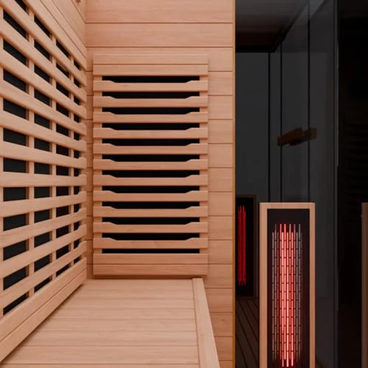 Dewello® Infrarotkabine KENORA 130x105, Infrarotsauna für 1-2 Personen aus Hemlockholz, Dual Therm, Salzsteinoptik – Bild 8